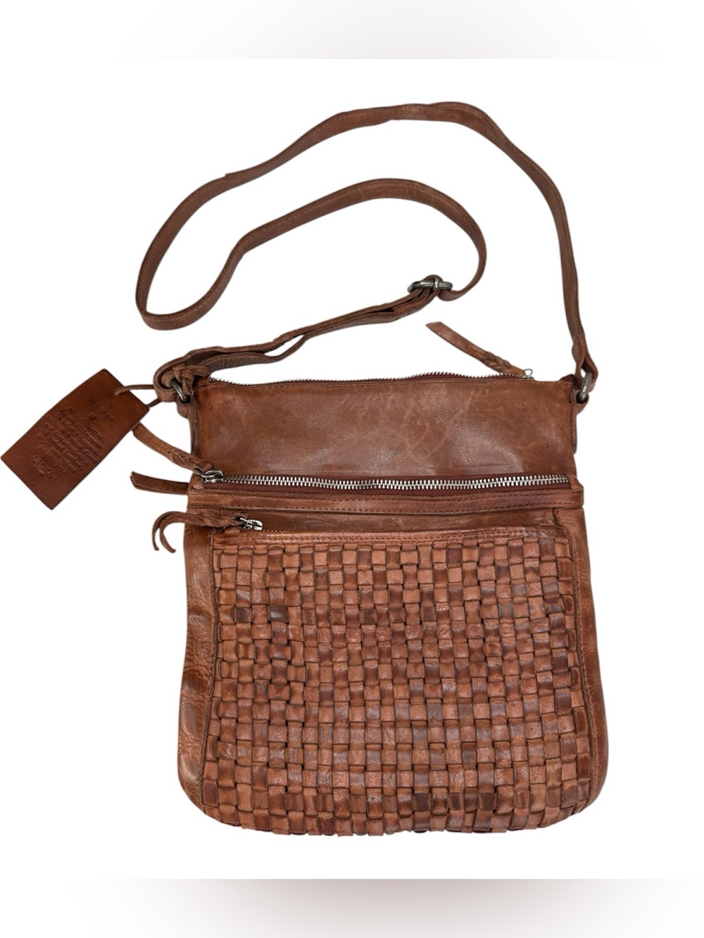VILENCA HOLLAND Woven Leather Crossbody Bag in Tan